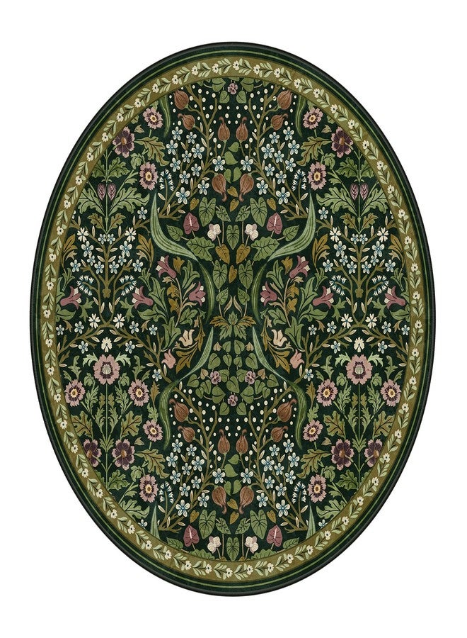 Moynesa Floral Round Rugs 6ft, Boho Green Round Living Room Area Rug, Washable Large Soft Circle Rug for Bedroom, Non Slip Ultra Thin Floor Carpet for Dining Room Guest Room, Green - Image 2
